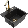 Mexen Milo Granitspüle 1-beckig mit Küchenarmatur Rita, schwarz/silber metallic - 6505-73-670300-50