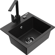 Mexen Milo Granit-Spüle 1-Kammer mit Küchenarmatur Rita, schwarz/silber metallic - 6505-73-670300-70-B