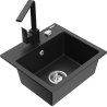 Mexen Milo Granitspüle 1-Becken mit Küchenarmatur Rita, Schwarz/Silber Metallic - 6505-73-670300-70