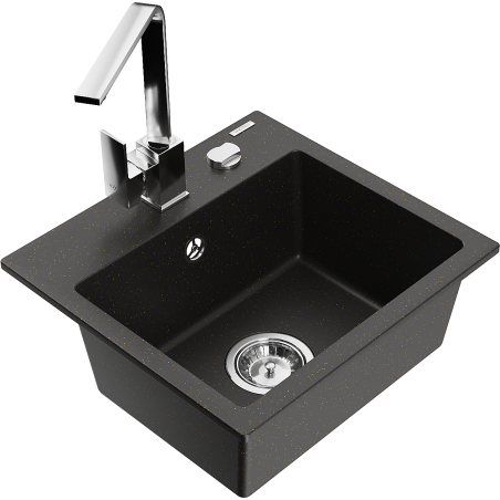 Mexen Milo granitspüle 1-becken mit Küchenarmatur Rita, schwarz/gold metallic - 6505-75-670300-00