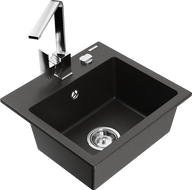Mexen Milo granitspüle 1-becken mit Küchenarmatur Rita, schwarz/gold metallic - 6505-75-670300-00