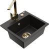 Mexen Milo Granitspüle 1-beckig mit Küchenarmatur Rita, Schwarz/Gold Metallic - 6505-75-670300-50