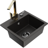 Mexen Milo Granitspüle 1-Kammer mit Küchenarmatur Rita, schwarz/goldener Metallic - 6505-75-670300-50-B