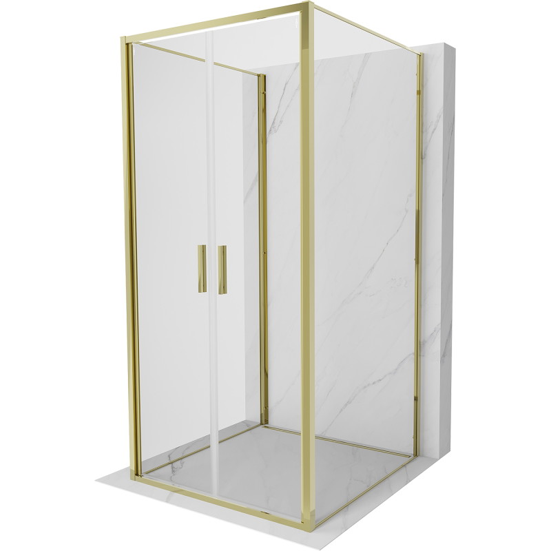Mexen Exo-3S Duschkabine 3-seitig schwenkbar 110 x 110 cm, transparent, gold - 814-110-110-50-00-3S