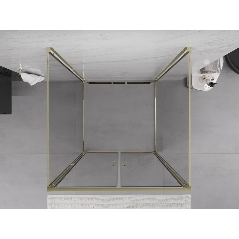 Mexen Exo-3S Duschkabine 3-seitig schwenkbar 110 x 110 cm, transparent, gold - 814-110-110-50-00-3S