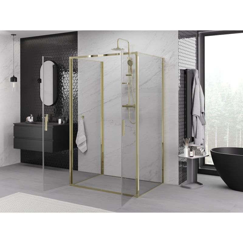 Mexen Exo-3S 3-seitige Duschkabine, schwenkbar, 90 x 80 cm, transparent, gold - 814-090-080-50-00-3S