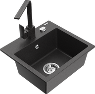 Mexen Milo Granitspüle 1-beckig mit Küchenarmatur Rita, schwarz gesprenkelt - 6505-76-670300-76