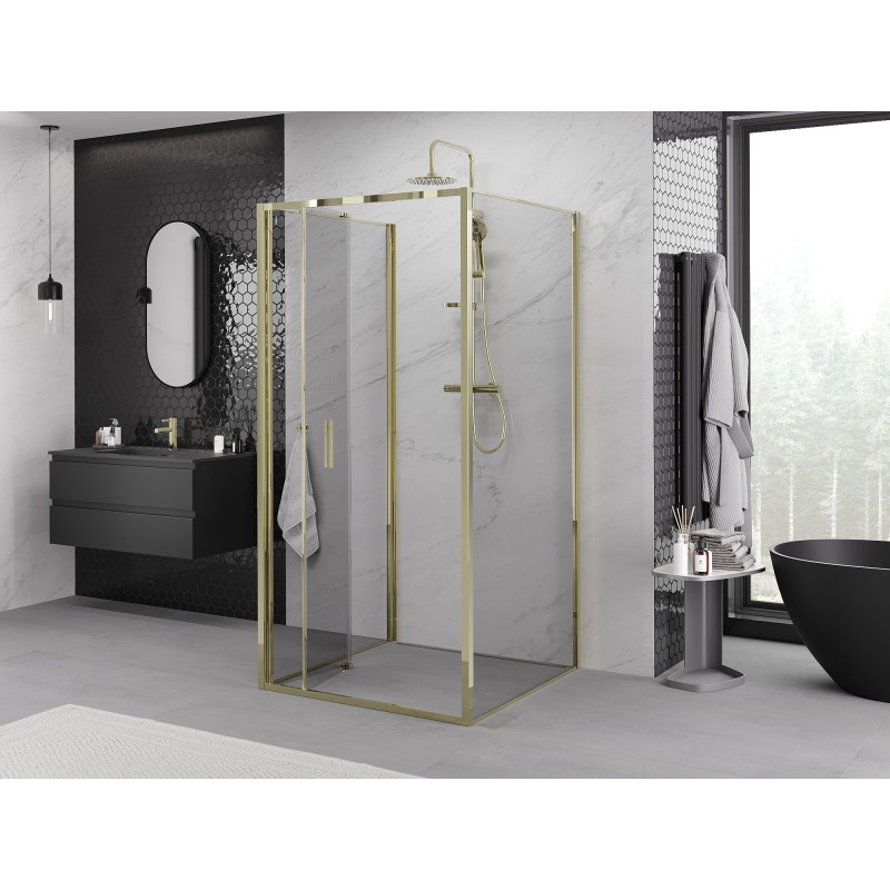 Mexen Exo-3S 3-seitige Duschkabine klappbar 110 x 110 cm, transparent, gold - 816-110-110-50-00-3S