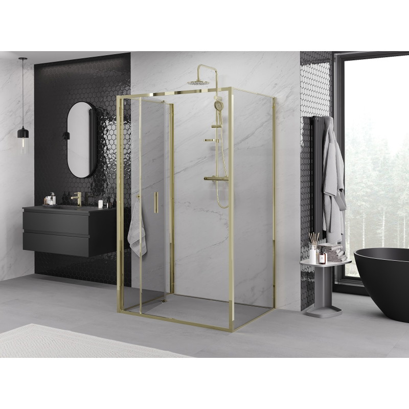 Mexen Exo-3S 3-seitige Duschkabine, klappbar 100 x 75 cm, transparent, gold - 816-100-075-50-00-3S