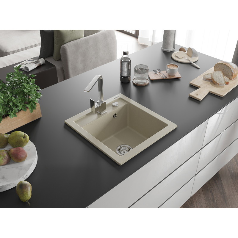 Mexen Vito Granitspüle 1-beckig mit Küchenarmatur Rita, beige - 6503-69-670300-00