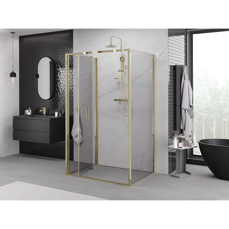 Mexen Exo-3S 3-seitige Falt-Duschkabine 75 x 120 cm, transparent, gold - 816-075-120-50-00-3S