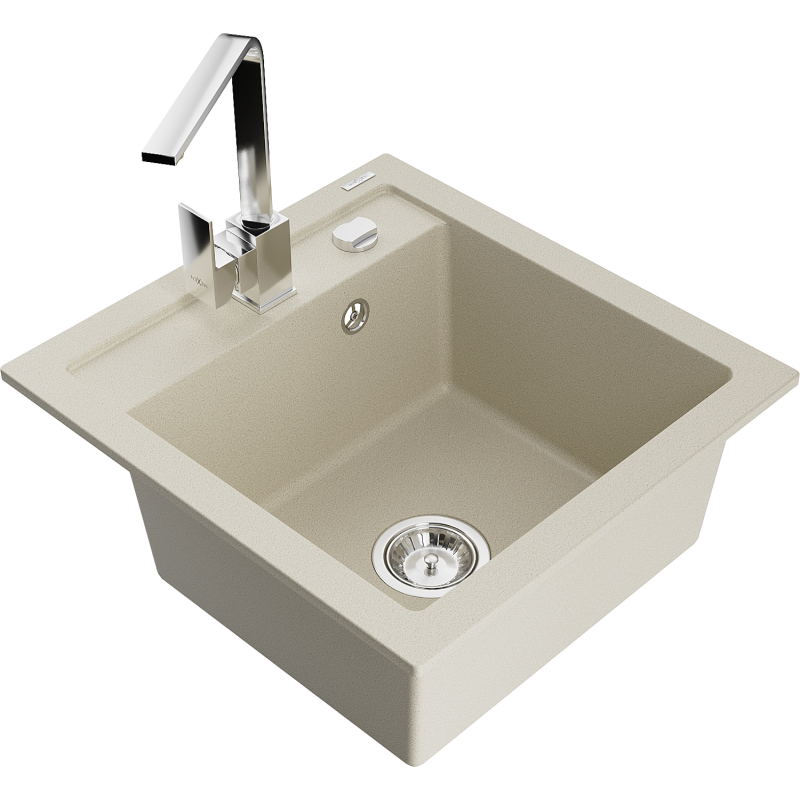 Mexen Vito Granitspüle 1-beckig mit Küchenarmatur Rita, beige - 6503-69-670300-00