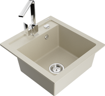 Mexen Vito Granitspüle 1-beckig mit Küchenarmatur Rita, beige - 6503-69-670300-00