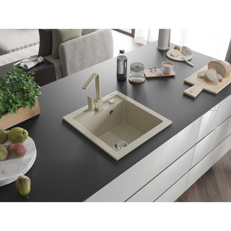 Mexen Vito Granitspüle 1-beckig mit Küchenarmatur Rita, beige - 6503-69-670300-69