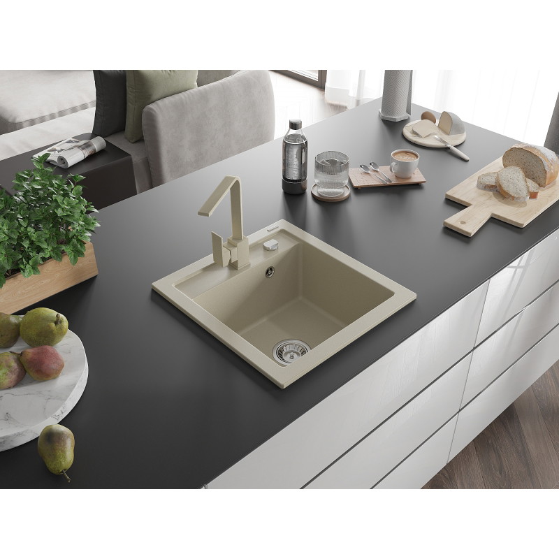 Mexen Vito Granitspüle einbecken mit Küchenarmatur Rita, beige - 6503-69-670300-69
