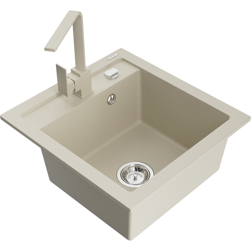 Mexen Vito Einzelspülbecken aus Granit mit Küchenarmatur Rita, beige - 6503-69-670300-69