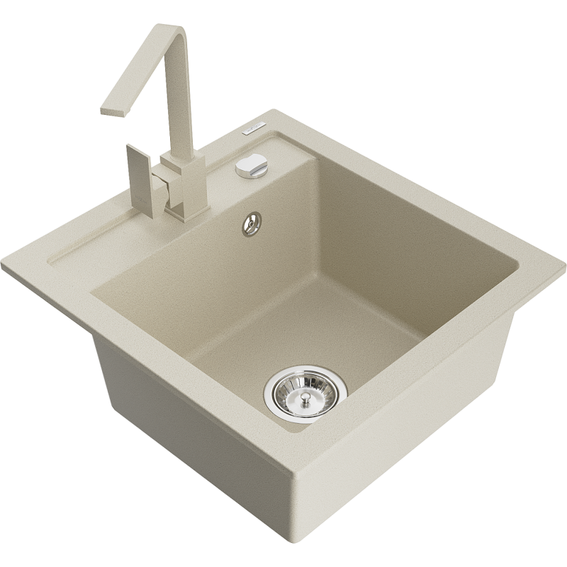 Mexen Vito Granitspüle 1-beckig mit Küchenarmatur Rita, beige - 6503-69-670300-69