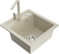 Mexen Vito Granitspüle 1-beckig mit Küchenarmatur Rita, beige - 6503-69-670300-69