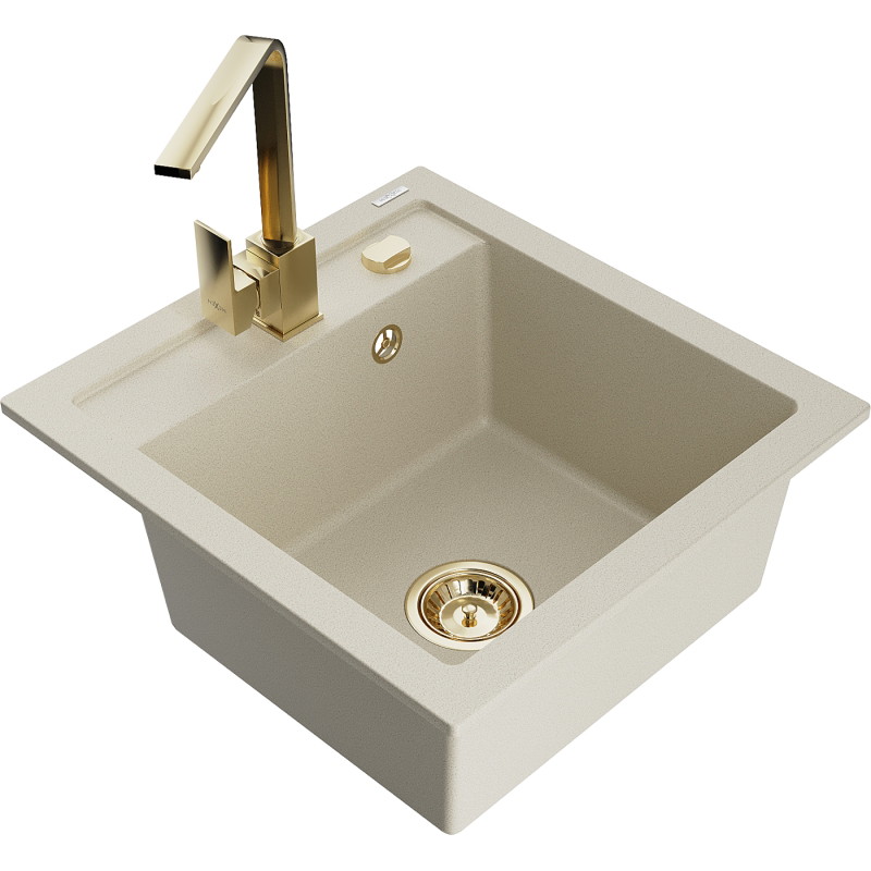 Mexen Vito Granitspüle 1-Becken mit Küchenarmatur Rita, beige - 6503-69-670300-50