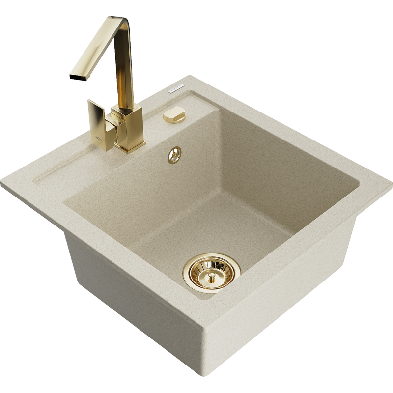 Mexen Vito Granitspüle 1-beckig mit Küchenarmatur Rita, beige - 6503-69-670300-50