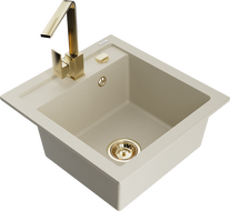 Mexen Vito Granitspüle 1-beckig mit Küchenarmatur Rita, beige - 6503-69-670300-50