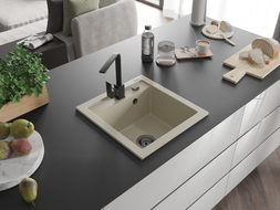 Mexen Vito Granitspüle 1 Becken mit Küchenarmatur Rita, beige - 6503-69-670300-70