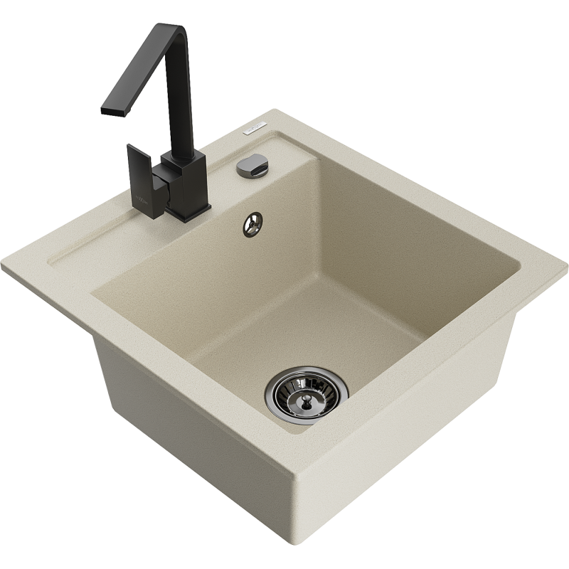 Mexen Vito Granitspüle 1 Becken mit Küchenarmatur Rita, beige - 6503-69-670300-70