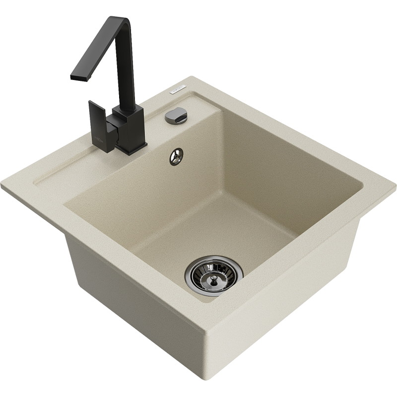 Mexen Vito granitspüle einbau 1-becken mit küchenarmatur Rita, beige - 6503-69-670300-70
