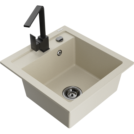Mexen Vito Granitspüle 1 Becken mit Küchenarmatur Rita, beige - 6503-69-670300-70