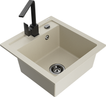 Mexen Vito Granitspüle 1 Becken mit Küchenarmatur Rita, beige - 6503-69-670300-70