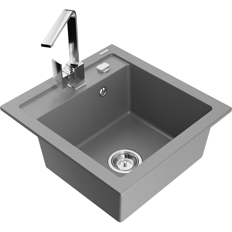 Mexen Vito Granitspüle 1-becken mit Küchenarmatur Rita, grau - 6503-71-670300-00