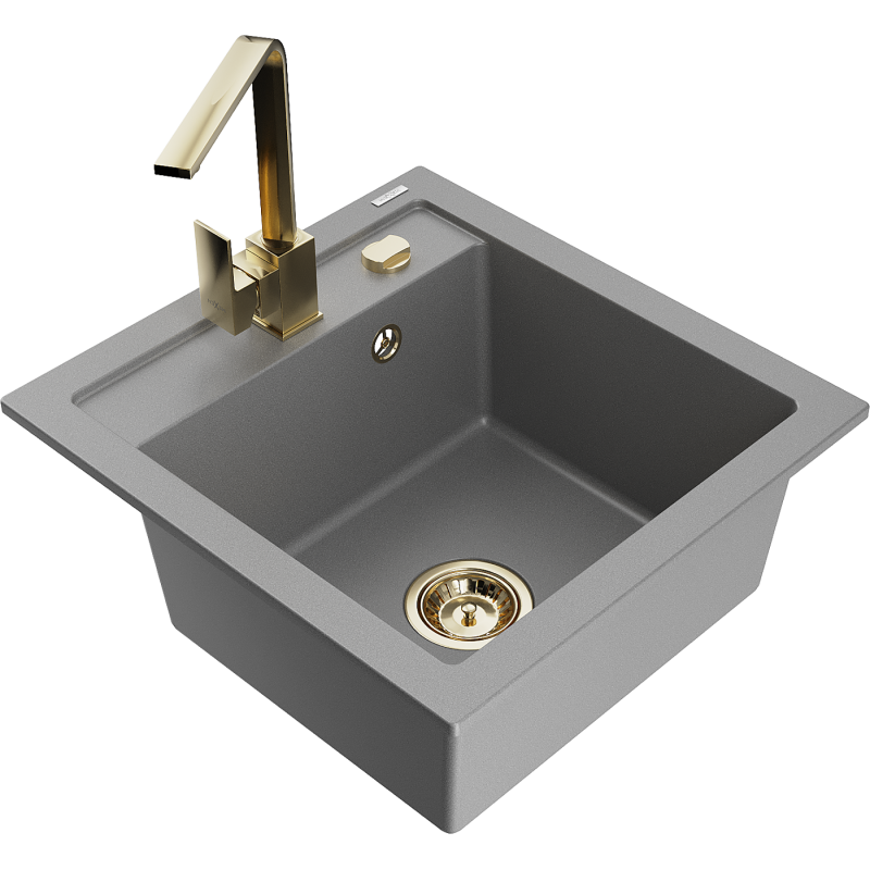 Mexen Vito Granitspüle 1-Becken mit Küchenarmatur Rita, grau - 6503-71-670300-50