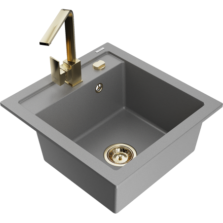 Mexen Vito Granitspüle 1-Becken mit Küchenarmatur Rita, grau - 6503-71-670300-50