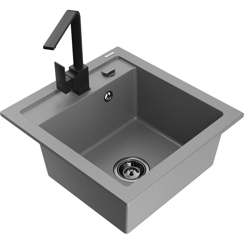 Mexen Vito Granitspüle 1-Becken mit Küchenarmatur Rita, grau - 6503-71-670300-70-B