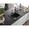 Mexen Vito Granitspüle 1-Becken mit Küchenarmatur Rita, Schwarz/Silber Metallic - 6503-73-670300-00