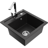 Mexen Vito Granitspüle 1-Becken mit Küchenarmatur Rita, Schwarz/Silber Metallic - 6503-73-670300-00
