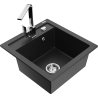 Mexen Vito Granitspüle 1-beckig mit Küchenarmatur Rita, schwarz/silbermetallic - 6503-73-670300-00