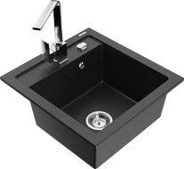 Mexen Vito Granitspüle 1-Becken mit Küchenarmatur Rita, Schwarz/Silber Metallic - 6503-73-670300-00