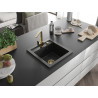 Mexen Vito Granitspüle 1-Becken mit Küchenarmatur Rita, schwarz/silber metallic - 6503-73-670300-50