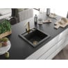 Mexen Vito Granitspüle 1-beckig mit Küchenarmatur Rita, schwarz/silber metallic - 6503-73-670300-50