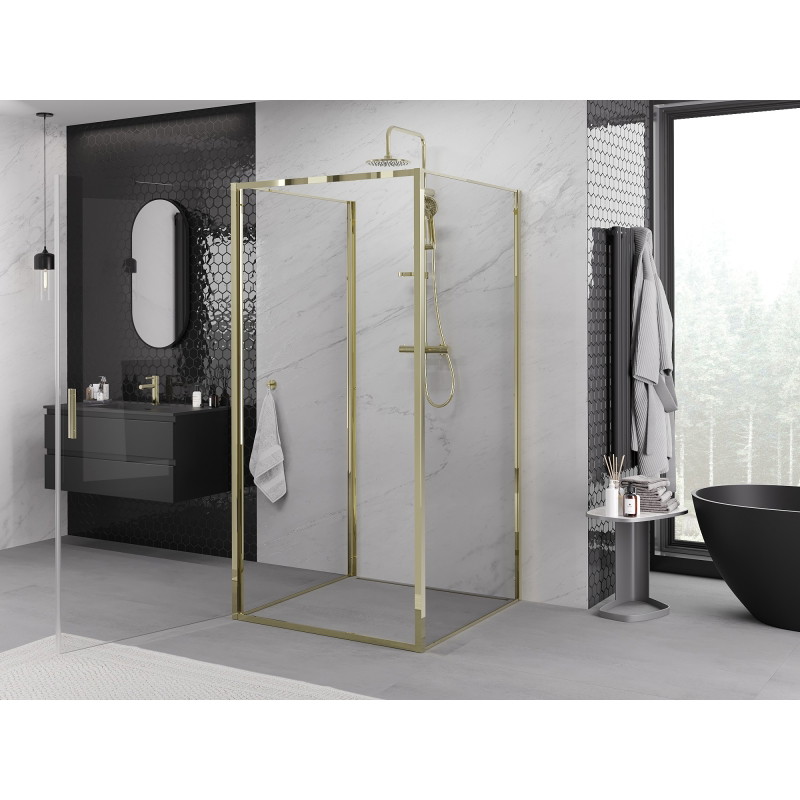 Mexen Exo-3S 3-seitige Duschkabine, schwenkbar, 80 x 80 cm, transparent, gold - 817-080-080-50-00-3S