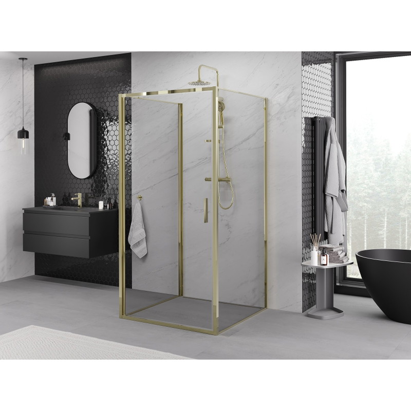 Mexen Exo-3S 3-seitige Duschkabine, schwenkbar, 80 x 80 cm, transparent, gold - 817-080-080-50-00-3S