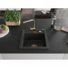 Mexen Vito Granitspüle 1-Becken mit Küchenarmatur Rita, schwarz/silber metallic - 6503-73-670300-50