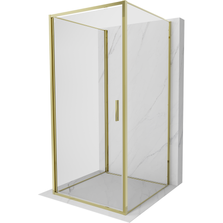 Mexen Exo-3S dreiwandige Duschkabine, schwenkbar, 95 x 95 cm, transparent, gold - 817-095-095-50-00-3S