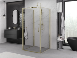 Mexen Exo-3S dreiwandige Duschkabine, schwenkbar, 95 x 95 cm, transparent, gold - 817-095-095-50-00-3S