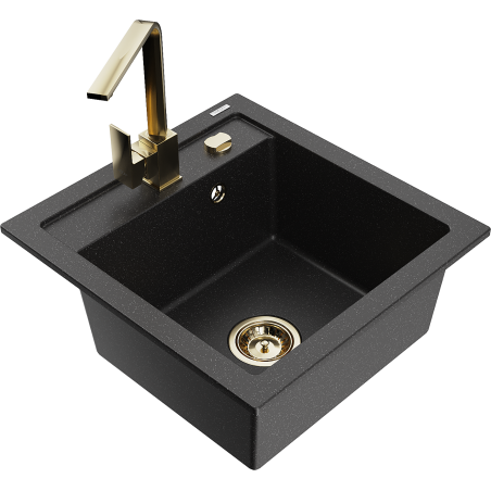 Mexen Vito Granitspüle 1-Becken mit Küchenarmatur Rita, schwarz/silber metallic - 6503-73-670300-50