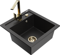 Mexen Vito Granitspüle 1-Becken mit Küchenarmatur Rita, schwarz/silber metallic - 6503-73-670300-50