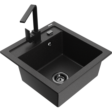 Mexen Vito Granitspüle 1-Becken mit Küchenarmatur Rita, schwarz/silber metallic - 6503-73-670300-70-B