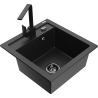 Mexen Vito Granitspüle 1-Becken mit Küchenarmatur Rita, schwarz/silber metallic - 6503-73-670300-70-B