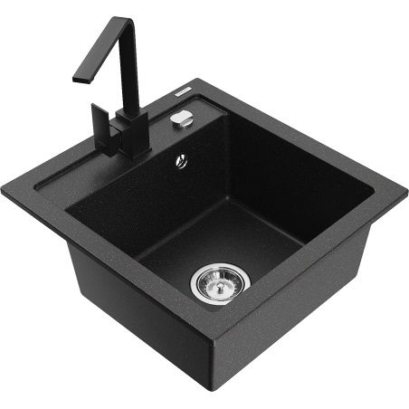 Mexen Vito Granitspüle 1-Becken mit Küchenarmatur Rita, schwarz/silber Metallic - 6503-73-670300-70